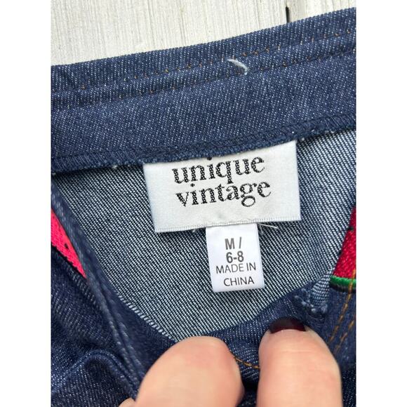 Unique‎ Vintage Denim Overall Dress Watermelon Embroidered Adjustable Strap Sz M - Picture 9 of 9